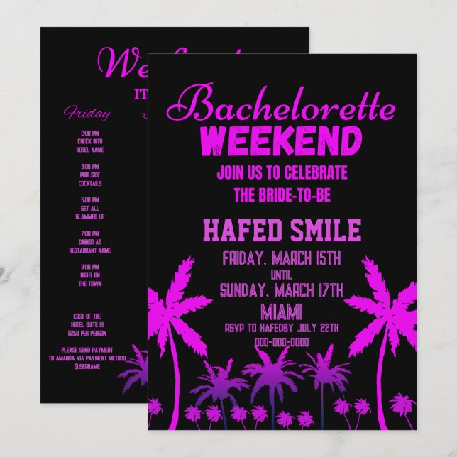 Miami Bachelorette Party Invitations (Front/Back)