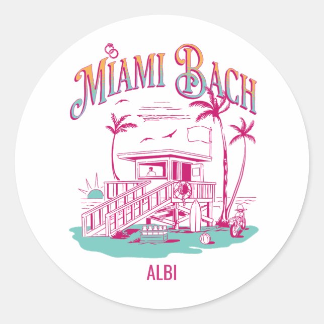 miami bachelorette weekend retro sunset classic round sticker (Front)