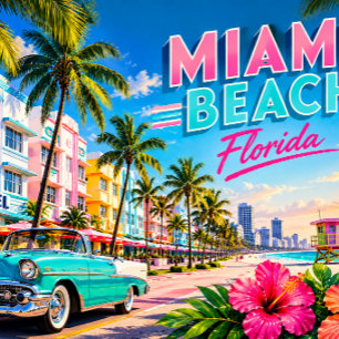 Miami Beach Art Deco Style Home Decor Square Wall Clock