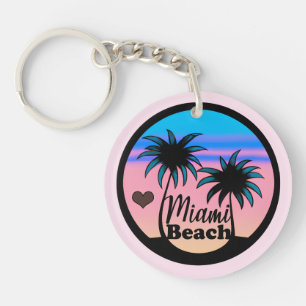 Miami Beach Blue and Pink Palm Trees Key Ring