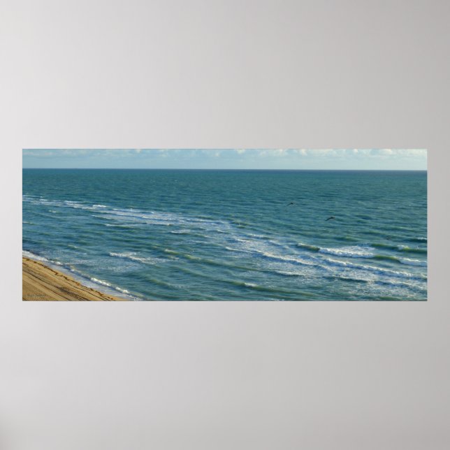 Miami Beach Blue Waves Ocean Horizontal Landscape Poster (Front)