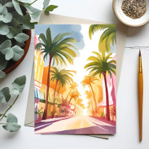 Miami Beach | Bright Colourful Watercolor Painting