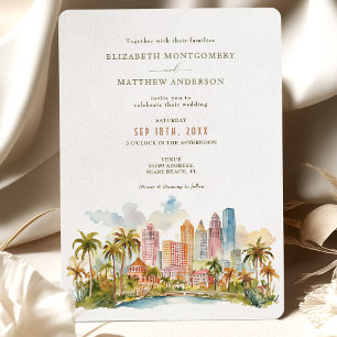 Miami Beach Destination with Watercolor Skyline Invitation