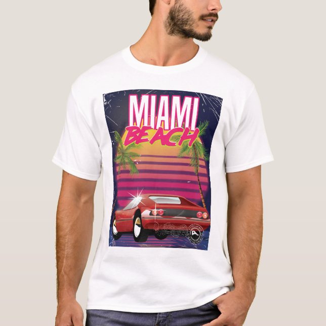 miami beach, florida 80s vintage travel poster T-Shirt (Front)