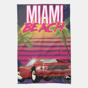 miami beach, florida 80s vintage travel poster tea towel