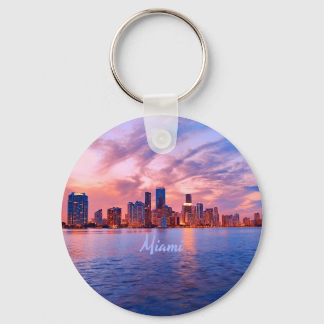 Miami Beach Florida City Skyline Key Ring (Front)