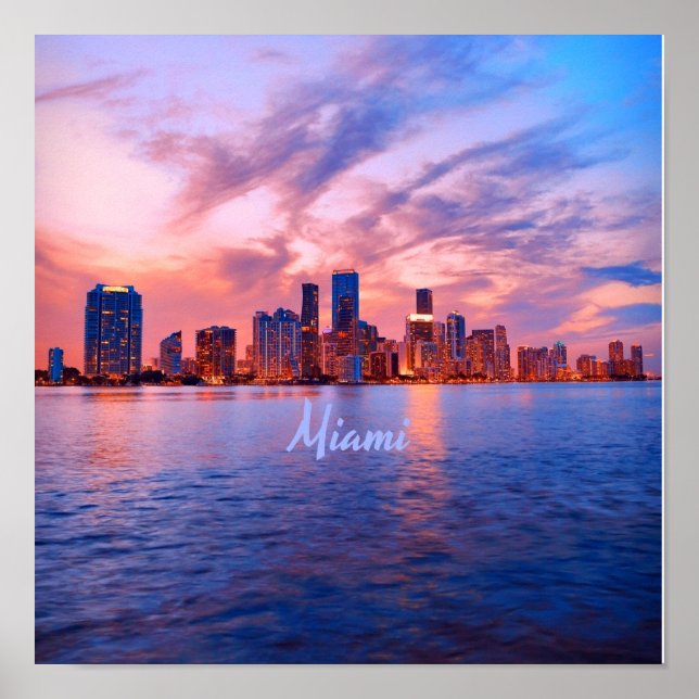 Miami Beach Florida City Skyline Poster (Front)