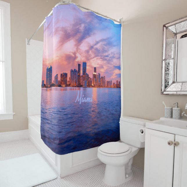 Miami Beach Florida City Skyline Shower Curtain (In Situ)