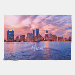 Miami Beach Florida City Skyline Tea Towel
