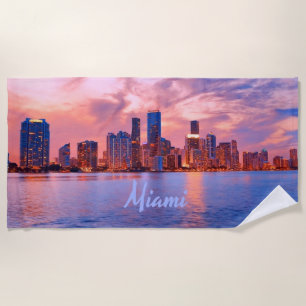 Miami Beach Florida City Skyline Towel