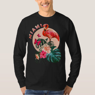 Miami Beach Florida Flamingo Sunset Flowers Miami T-Shirt
