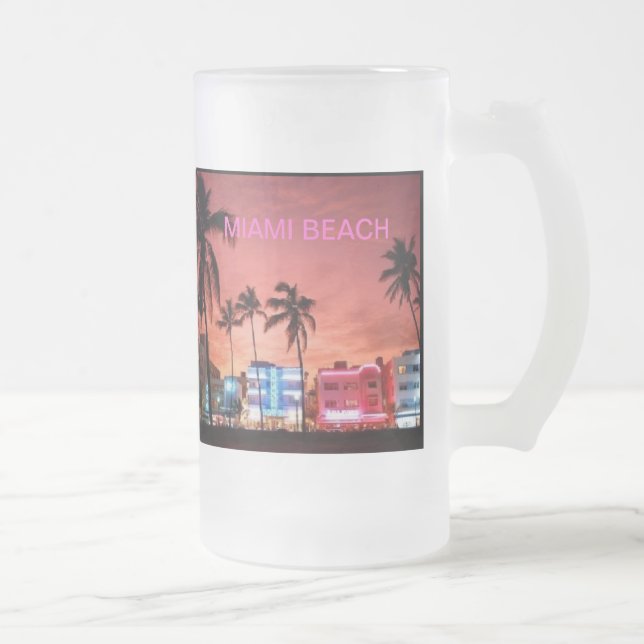 Miami Beach, Florida Frosted Glass Beer Mug (Right)