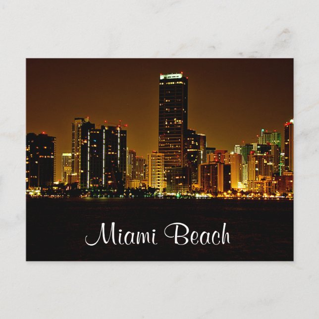 Miami Beach Florida Night Skyline Post Card (Front)
