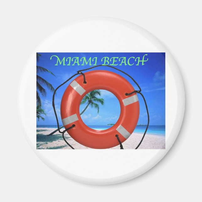 MIAMI BEACH FLORIDA ORANGE LIFE RING MAGNET (Front)