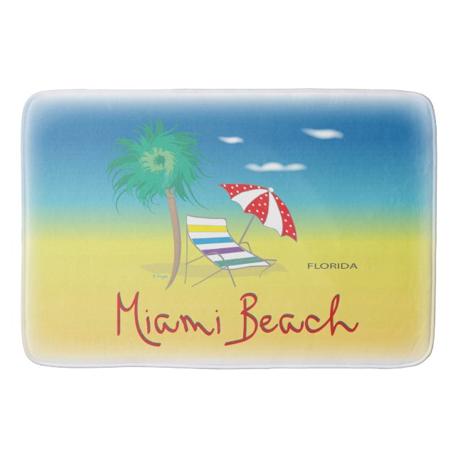 Miami Beach, Florida Palm Cool Fun Bath Mat (Front)