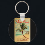 Miami Beach Florida Palm Tree Beach Vintage Travel Key Ring<br><div class="desc">Miami Beach Florida design in Vintage Travel style featuring a palm tree on the beach with ocean and sky.</div>