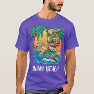 Miami Beach Florida Palm Tree Surfing Vacation Tik T-Shirt
