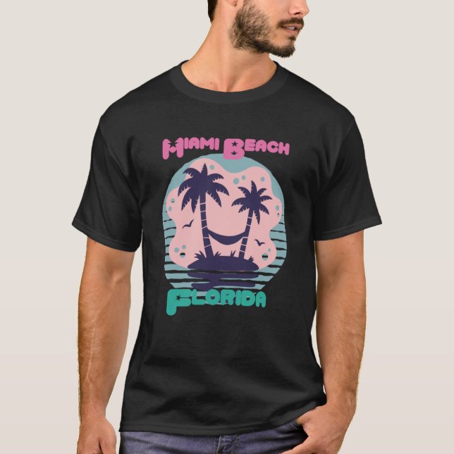 Miami Beach Florida Palm trees Beach Ocean Surfing T-Shirt (Front)