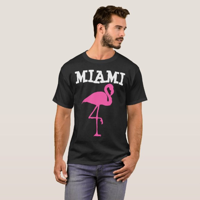 MIAMI BEACH FLORIDA Pink Flamingo T-shirts (Front Full)