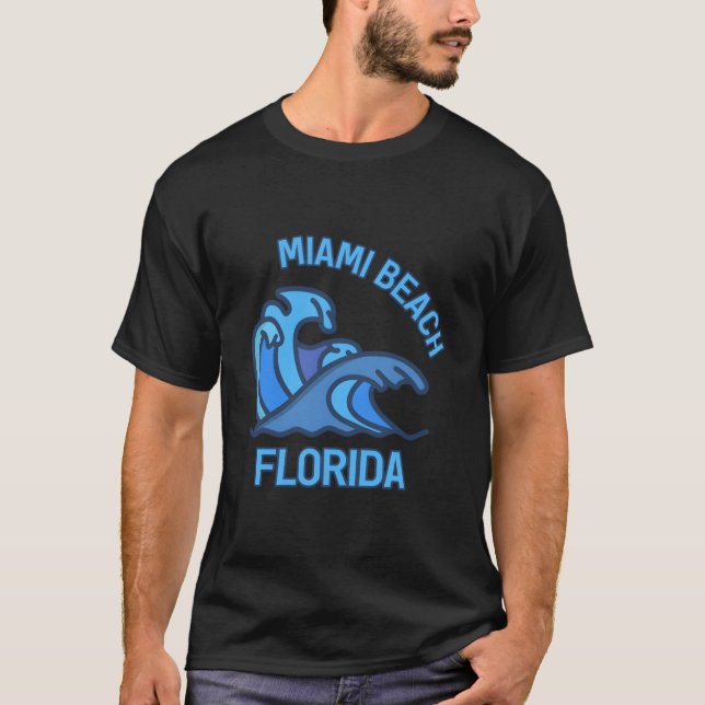 Miami Beach Florida Pocket Wave T-Shirt (Front)