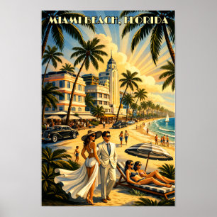Miami Beach, Florida Retro Art Deco Color Tourism Poster