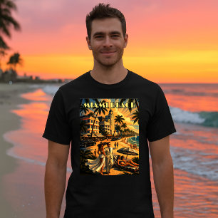 Miami Beach, Florida Retro Art Deco Color Tourism T-Shirt