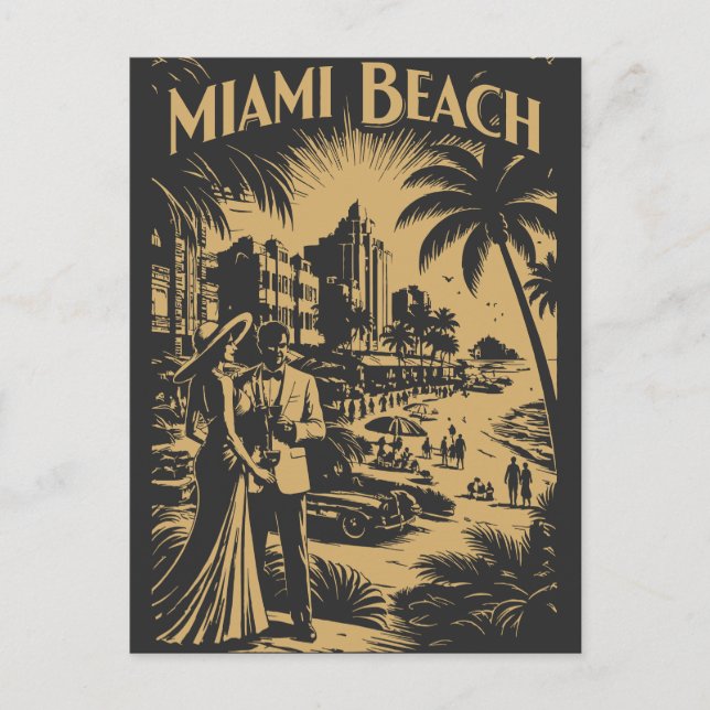 Miami Beach, Florida Retro Art Deco Travel Tourism Postcard (Front)