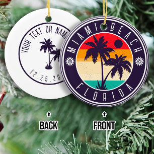 Miami Beach Florida Retro Palm Tree Travel 80s Ceramic Tree Decoration