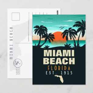 Miami Beach Florida Retro Sunset Souvenir 70s Postcard