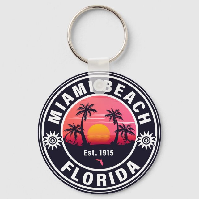 Miami Beach Florida Retro Sunset Souvenirs 60s Key Ring (Front)