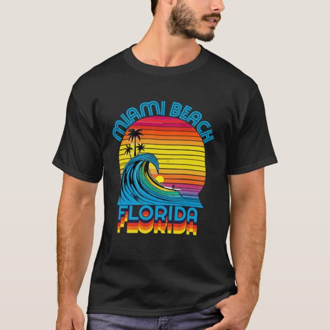Miami Beach Florida Retro Throwback Surf & Beach S T-Shirt (Front)