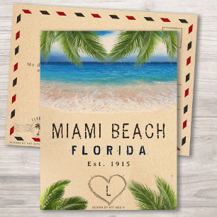 Miami Beach Florida Sand Tropical Palm Leaves Postcard