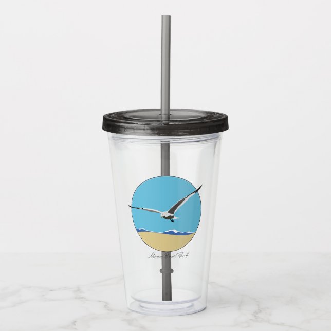 Miami Beach, Florida Sea Gull Flying over Beach Acrylic Tumbler (Front)