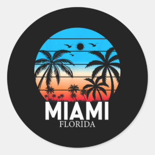 Miami Beach Florida Summer Vacation Vintage Sunset Classic Round Sticker