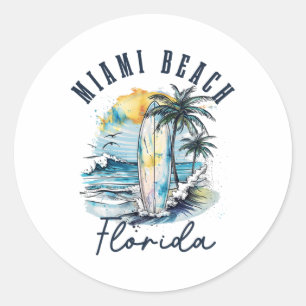 Miami Beach Florida Surf Vintage Surf Beach Surfer Classic Round Sticker