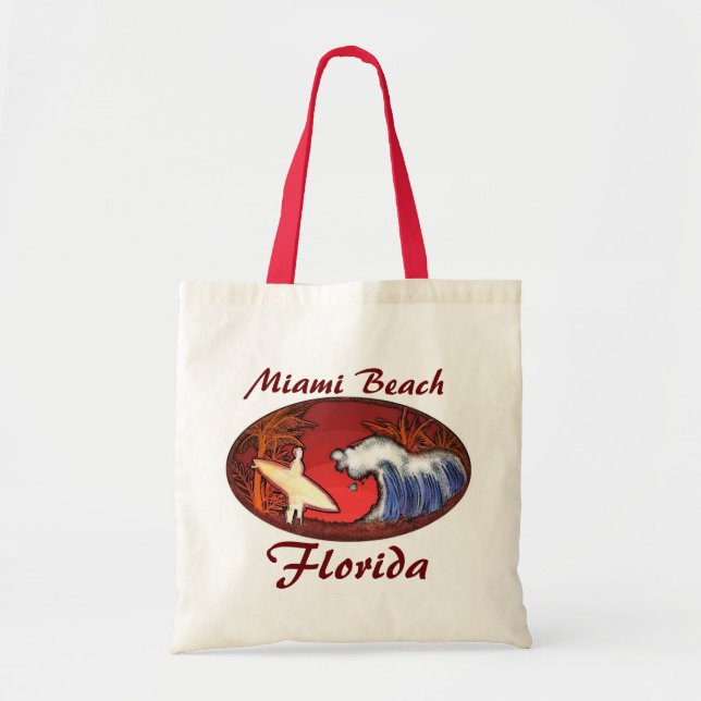 Miami Beach Florida surfer waves art reusable bag (Front)