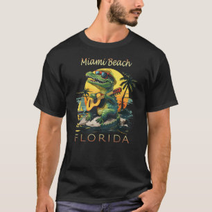 Miami Beach Florida Vacation Cute Alligator Sunset T-Shirt