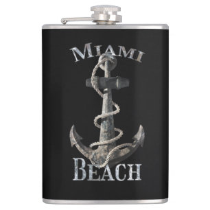 Miami Beach Florida Vacation Nautical Anchor Saili Hip Flask