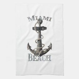 Miami Beach Florida Vacation Nautical Anchor Saili Tea Towel