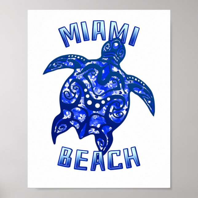 Miami Beach Florida Vacation Tribal Turtle Poster (Front)