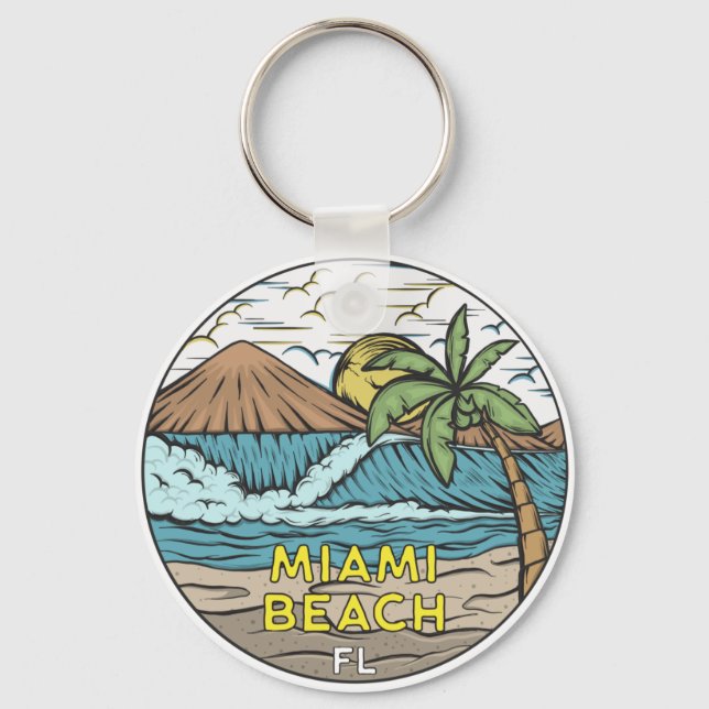 Miami Beach Florida Vintage Key Ring (Front)