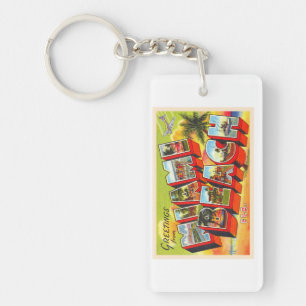Miami Beach Florida Vintage Large Letter Postcard Key Ring