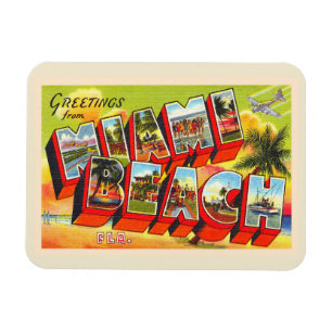 Miami Beach Florida Vintage Large Letter Postcard Magnet