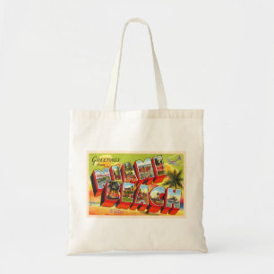 Miami Beach Florida Vintage Large Letter Postcard Tote Bag