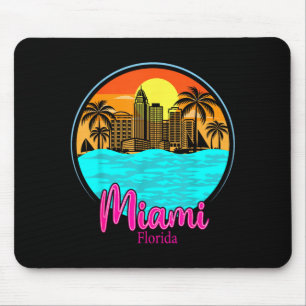 Miami Beach Florida Vintage Palm Tree Sunset Mouse Mat