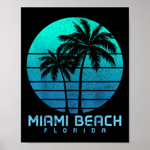 Miami Beach Florida Vintage Palm Trees Beach Souve Poster