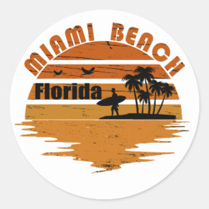 Miami Beach Florida vintage sunset Classic Round Sticker