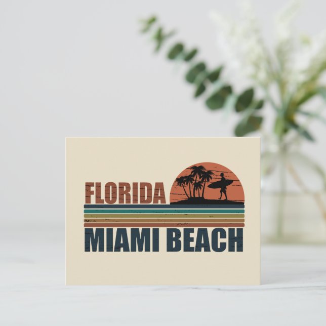 Miami Beach Florida vintage sunset Holiday Postcard (Standing Front)