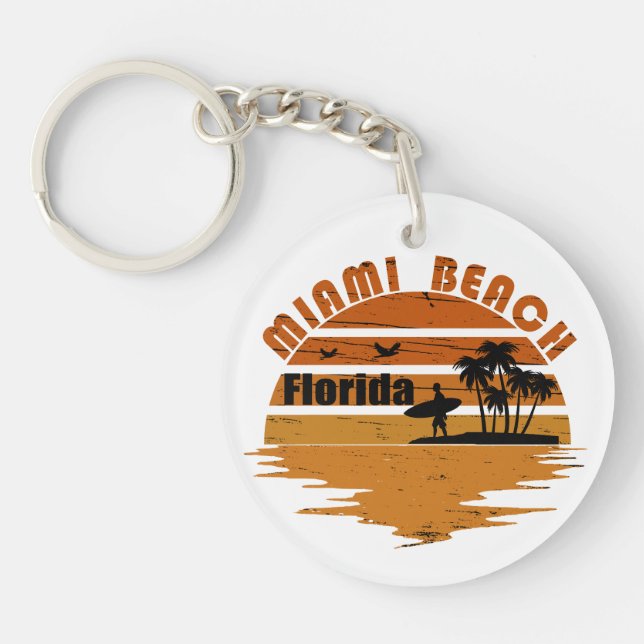 Miami Beach Florida vintage sunset Key Ring (Front)