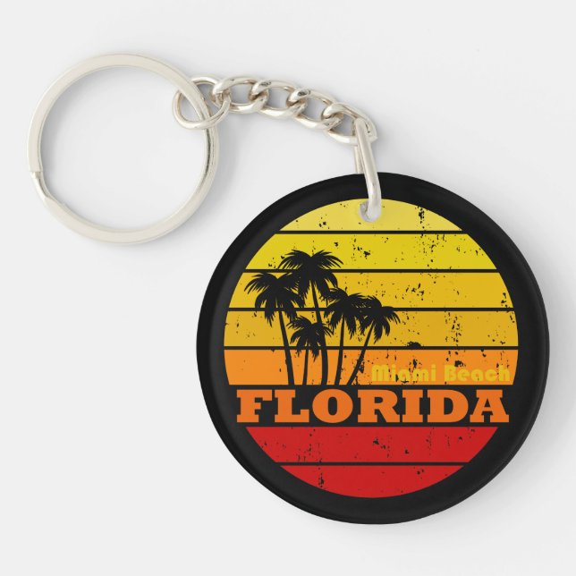 Miami Beach Florida vintage sunset Key Ring (Front)